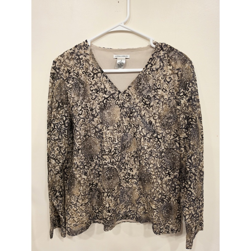 Womens M Embellished Mesh Top Paisley Floral Metallic Boho 90s Y2K Whimsigoth